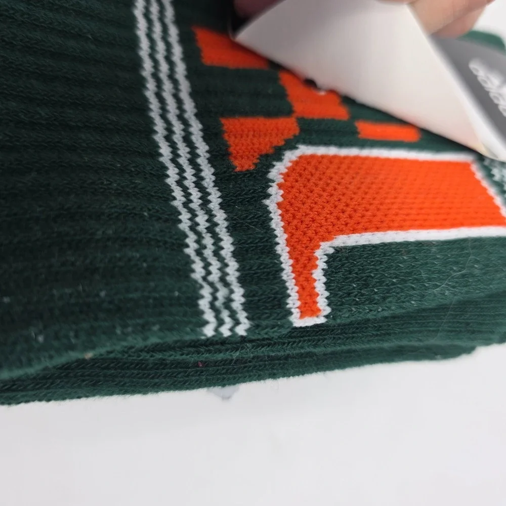Adidas Miami Hurricanes NCAA Crew Socks Green Orange White Size 9-11 NWT 2013